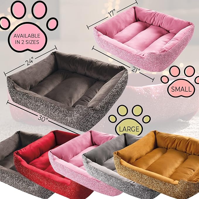 Pet Bed, Sparkling Rhinestones, Soft, Comfortable Velvet, for Lounging Dogs, Cats, Pets, Gold, Large, Sold Individually