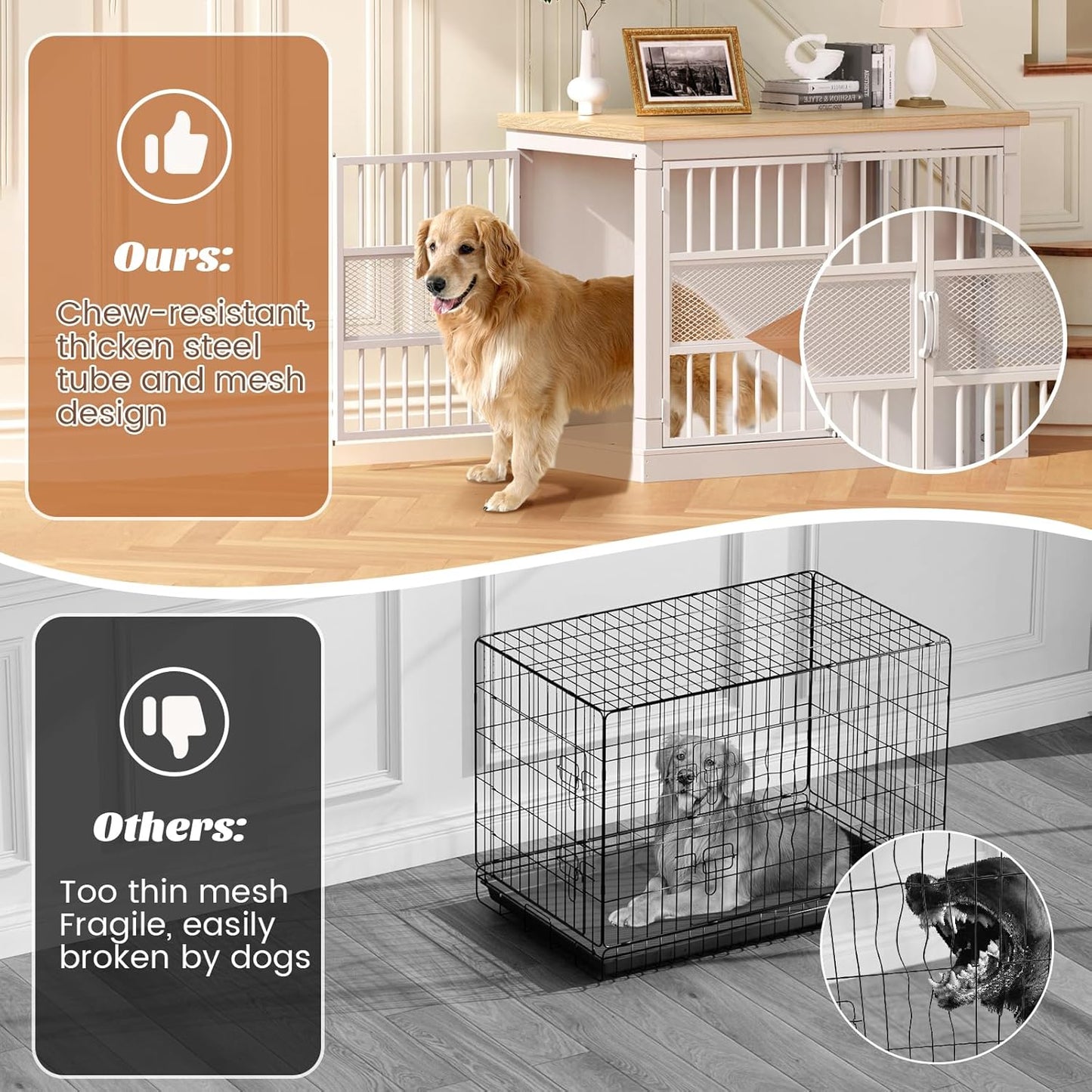 VOPEAK Dog Crate Furniture, Chew Resistant Dog Crate for Dogs, Heavy Duty Dog Crates Dog Kennel Cage Indoor with Double Doors, End Table for Bedroom Living Room (White, 40.9" L x 23.6" W x 30.7" H)