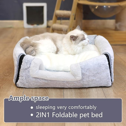 cat Bed cave-cat beds for Indoor Cats,Soft and Comfortable Cute Pet Bed，cat House,with Removable Washable Cushioned Pillow,Enclosed cat Bed,Kitty cat hut、Hideaway,Small Large Dog Tent (Grey)