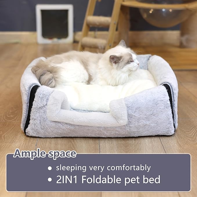 cat Bed cave-cat beds for Indoor Cats,Soft and Comfortable,Cute cat House,with Removable Washable Cushioned Pillow,Enclosed cat Bed,Kitty pet hut、Hideaway,Small Dog Tent,Grey