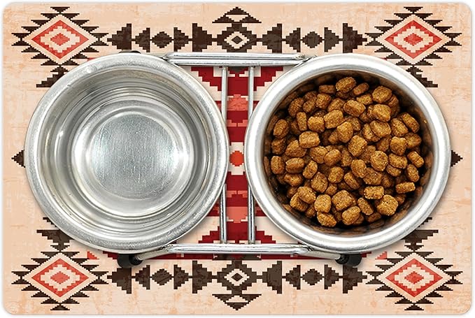 Lunarable Tribal Pet Mat for Food and Water, Original National Heritage Maya Pyramids Local Region Esoteric Myth Motive, Non-Slip Rubber Mat for Dogs and Cats, 18" X 12", Maroon