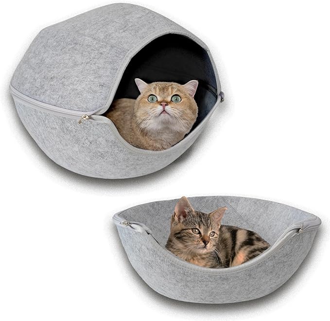 Donut Cat Tunnel Bed Peekaboo Cat Cave for Large Cats Up to 30 Lbs, Kitty Interactive Playing Tent House for Multiple Cats,Detachable,Scratch Resistant (2 in 1 Gray, Medium - 20 Inch Diameter)