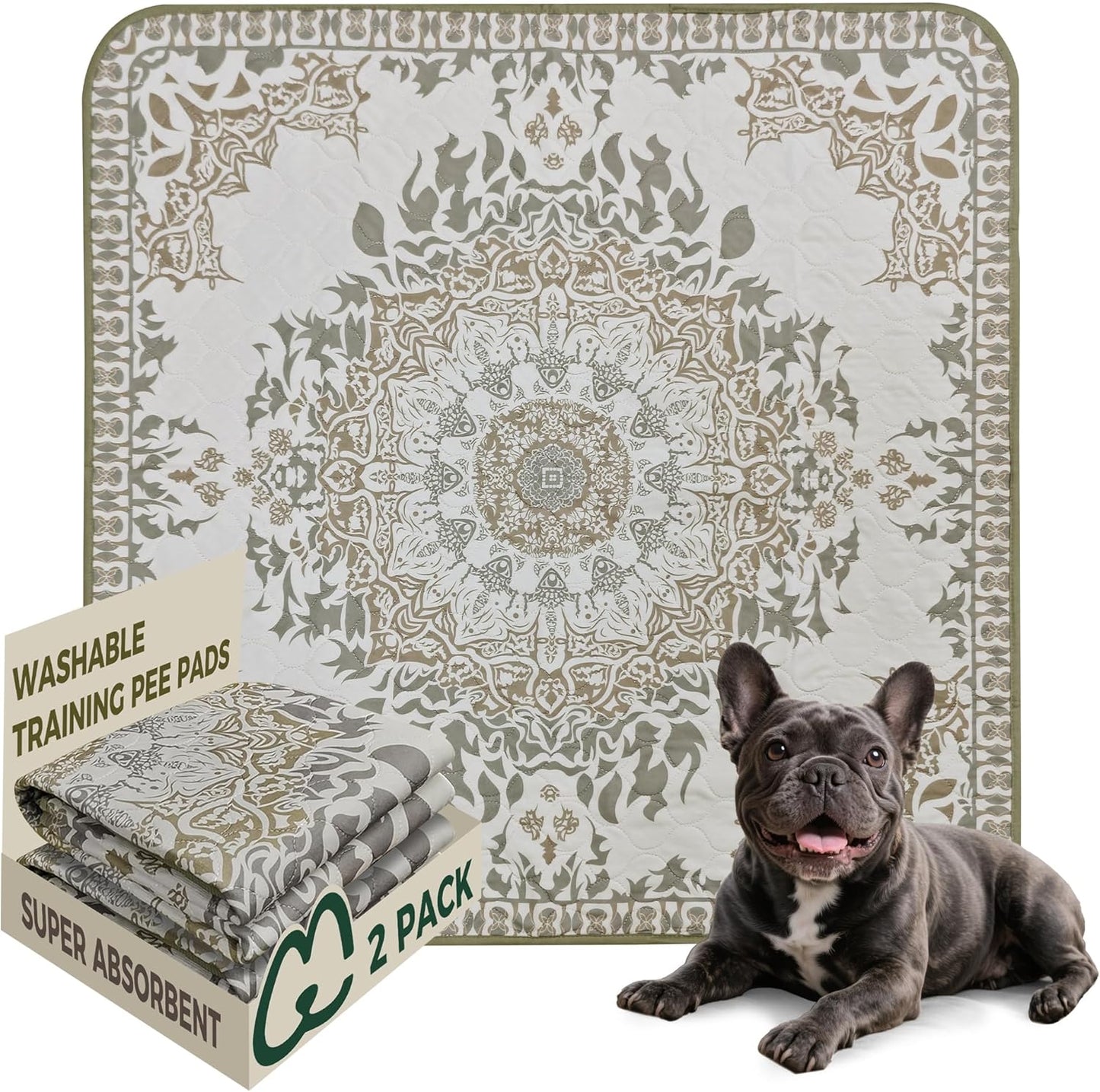 FXW Washable Pee Pads for Dogs, Puppy Pads with Super Absorbent, Specifically Designed for Potty Training, 35" Square, Boho, 2 Packs
