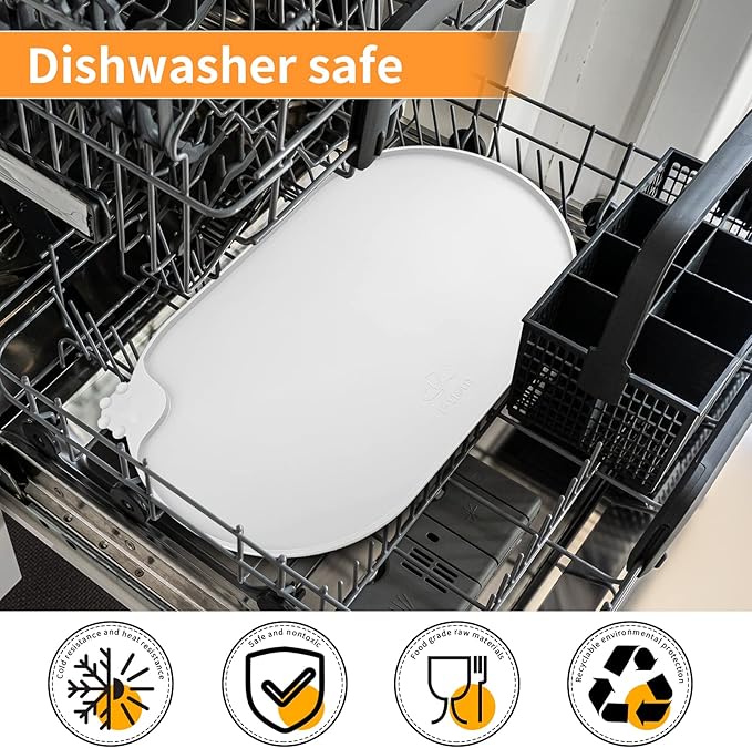 KPWACD Pet Placemat for Dog and Cat, Waterproof Silicone Dogs Feeding Bowl Mat Prevent Food and Water Overflow, High-Lips Puppy Dish Mats Suitable for Small Medium Big Pets, White, 19" * 12"