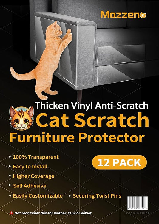 Cat Scratch Couch Furniture Protector: Thickened Protectors Sofa Guard from Cats Scratching - 12 Pack Clear Plastic Sticky Cover Anti Scratch Protection for Couches from Pet Claw