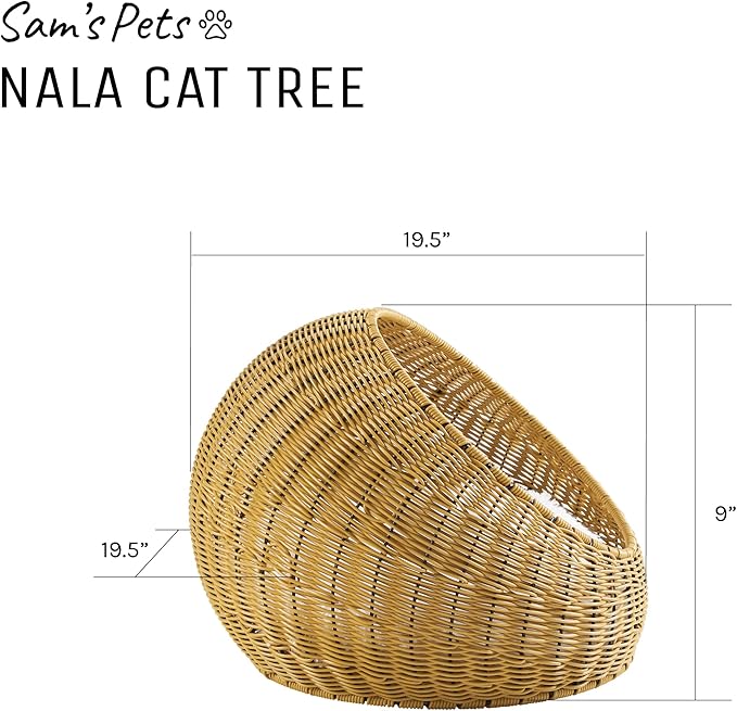 Sam's Pets NALA 19" Round Wicker Cat Bed - Stylish, Comfortable, and Private Pet Nest with Plush Cushion