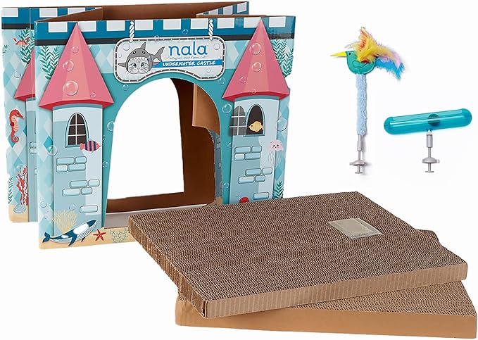 Caitec Presents Nala Cat Underwater Castle Scratcher Box with Toys - Interactive Scratch Pad