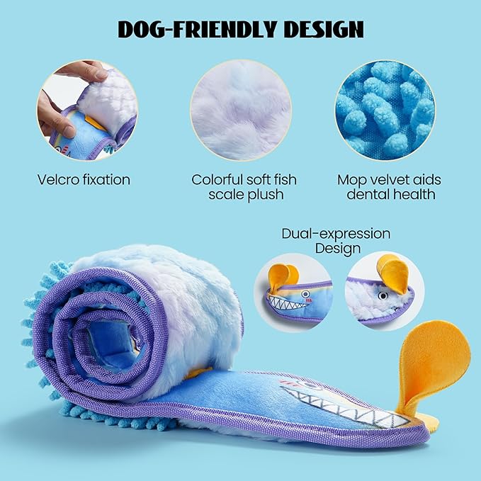 Nocciola EEL Squeaky Dog Toy, Tough No Stuffing Toy for Tug of War, Puppy Interactive Puzzle Fun to Keep Them Busy, Cognitive Crinkle Dog Toy for Large Medium Small Breed, Blue&Yellow