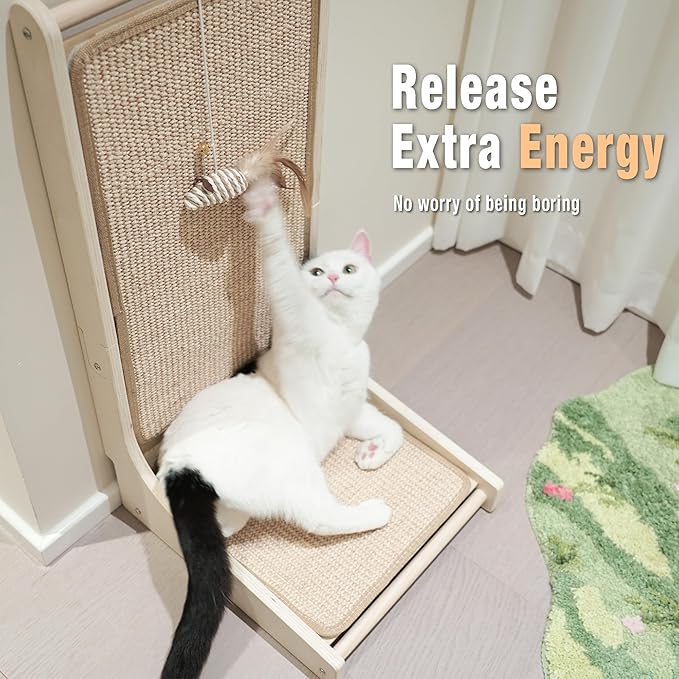 Meeyoview Cat Scratcher, 27.5 Inch L Shape Cat Scratch Pad, Sisal Cat Scratching Board with Mouse Toy, Vertical Cat Scratcher for Indoor Cats