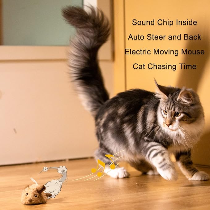 Suhaco Cat Toys Interective Automatic Moving Mouse Kitten Toys with Real Mice Sound Electric Squeaky Random Moving Kitty Toys for Indoor Cats Chasing Self Play Fun Cat Toy for Boredom