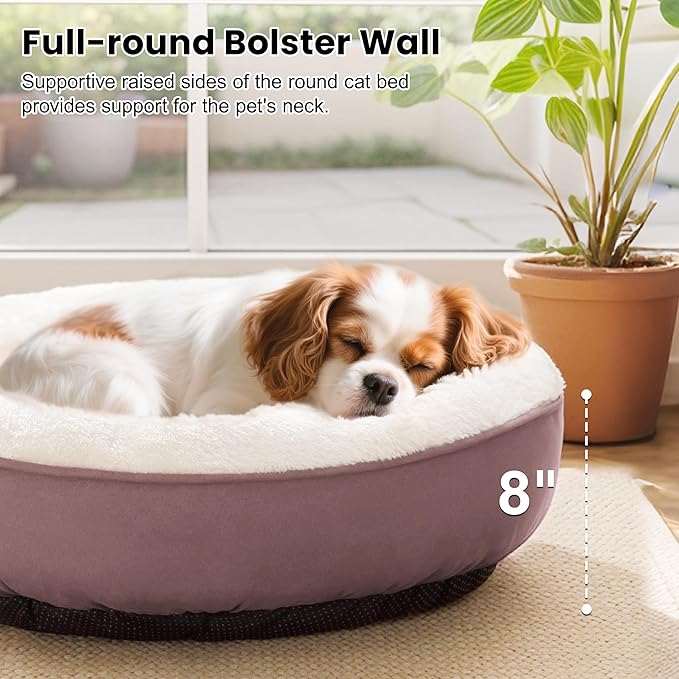 Love's cabin Donut Pet Bed, 25in, Burlwood, for Small Dogs & Cats, Soft Durable Fabric, Anti-Slip, Water-Resistant, Washable