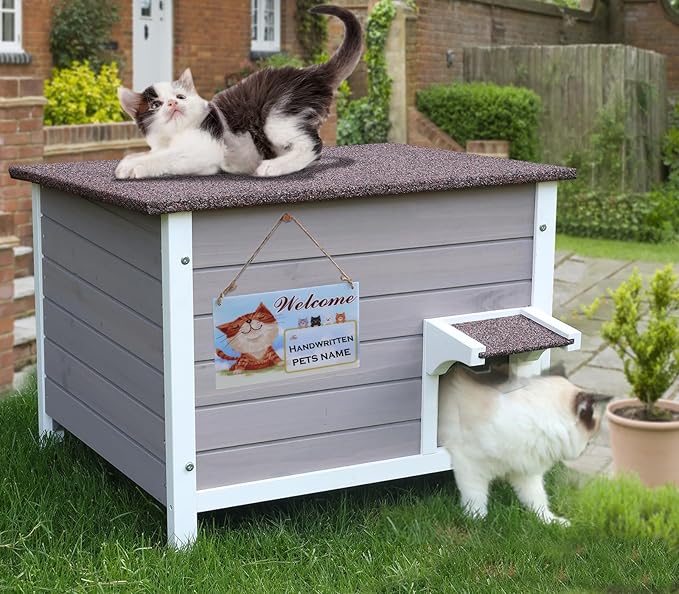 Rockever Outdoor Cat House, 100% Insulated Cat House for Outdoor Cats Weatherproof Feral cat House for All-Round Foam Layers Filling (Insulate Grey-with Mat, L)