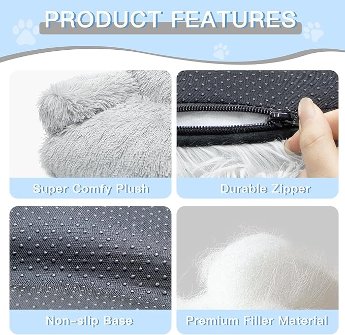 Cat Couch Bed for Indoor Cats, Calming Pet Sofa Puppy Sleeping Bed with Removable Washable Cover, Cute Dog Couch and Kitty Lounge Chair for 18lbs Cat & Small Dog(Plush Gray)