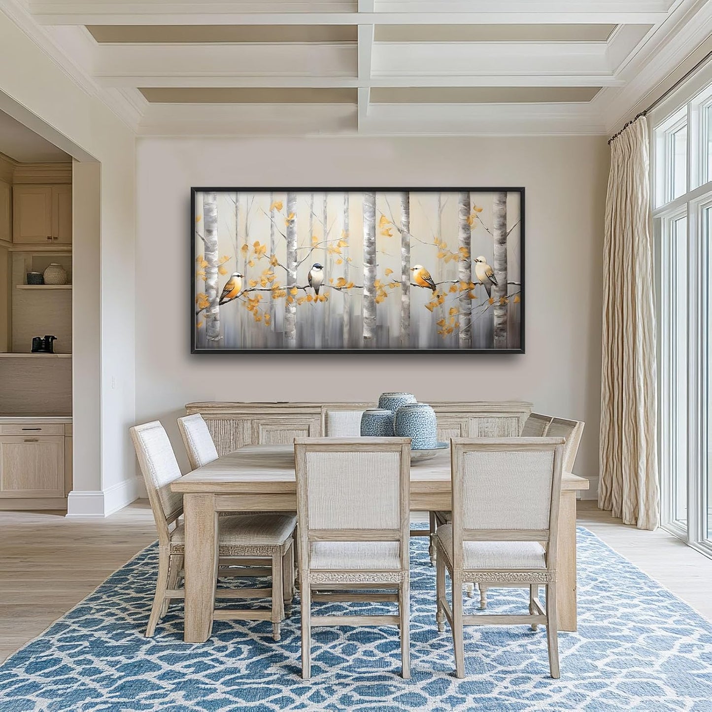 Quorin Bird Large Wall Art Abstract Forest Birds Pictures Wall Decor Yellow Woods Branches Tree Canvas Print Painting Artwork for Bathroom Living Room Bedroom 60L x 30W