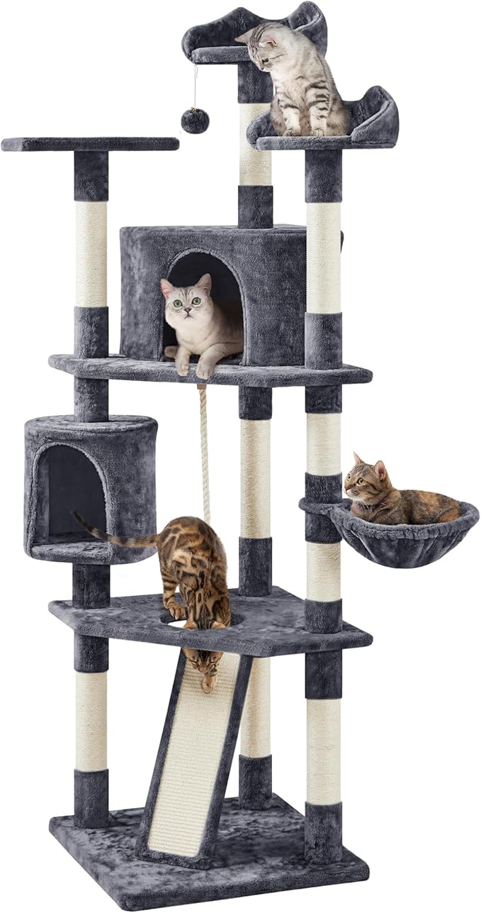 Yaheetech Multi-Level Cat Trees Cat Towers 79in Cat Tree for Indoor Cats with Sisal-Covered Scratching Posts, Plush Perches and Stable Condo for Kittens, Cats and Pets, Dark Gray