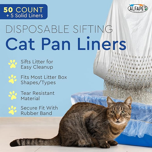 Alfapet Original Sifting Cat Litter Box Liners - Extra Giant 50 Count - Tear-Resistant Cat Litter Bags - Waterproof Kitty Litter Liners - Fits Almost All Litterbox Pan Sizes, 40" x 38", 30 lb Capacity