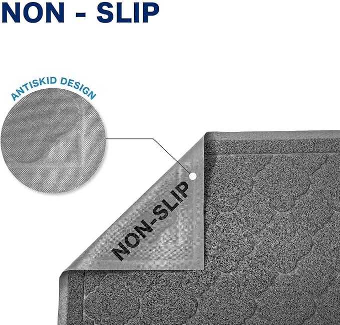 WePet Cat Litter Box Mat, Kitty Premium PVC Pad, Durable Trapping Rug, Phthalate Free, Urine-Resistant, Scatter Control, L 35 x 23 Inch, Grey