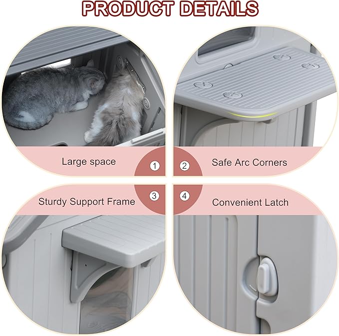 Rockever Luxury Plastic Outdoor Indoor Cat House with Escape Door, Waterproof 2 Story Outdoor Houses for Feral Cats Outside Cat Shelter, Spacious, Clean and Assemble Easily