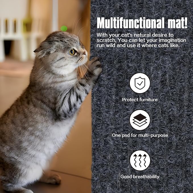 Cat Scratching Mat,Cat Scratch Furniture Protector, Trimmable Self-Adhesive Couch Protector,Carpet Replacement for Tree Shelves, Sofa and Scratching Post (78.7"x15.8",Dark Gray)