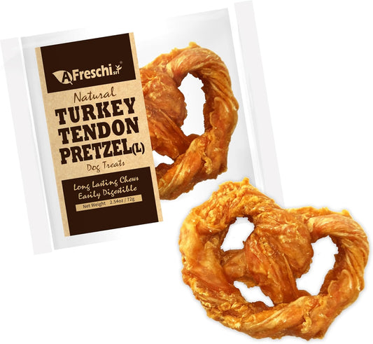Afreschi Natural Turkey Tendon Pretzel (L) 1 Unit per Pack, Dog Treats for Signature Series, All Natural Human Grade Puppy Chew, USA-Sourced Turkey Tendon, Hypoallergenic, Rawhide Alternative