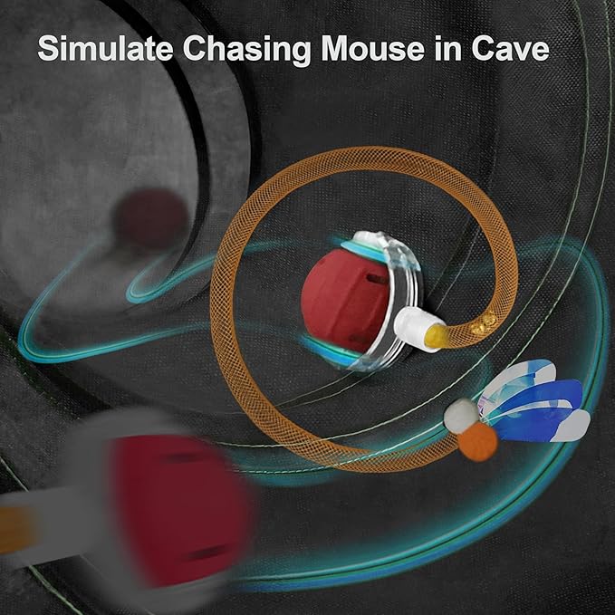 Interactive Cat Toys Ball Fast Rolling in Cat Tunnel – Motion-Activated Ball in Enrichment Tunnel,Hide & Seek Puzzle Game for Indoor Cats & Kittens,Boredom Relief for Cats (Orange-red)