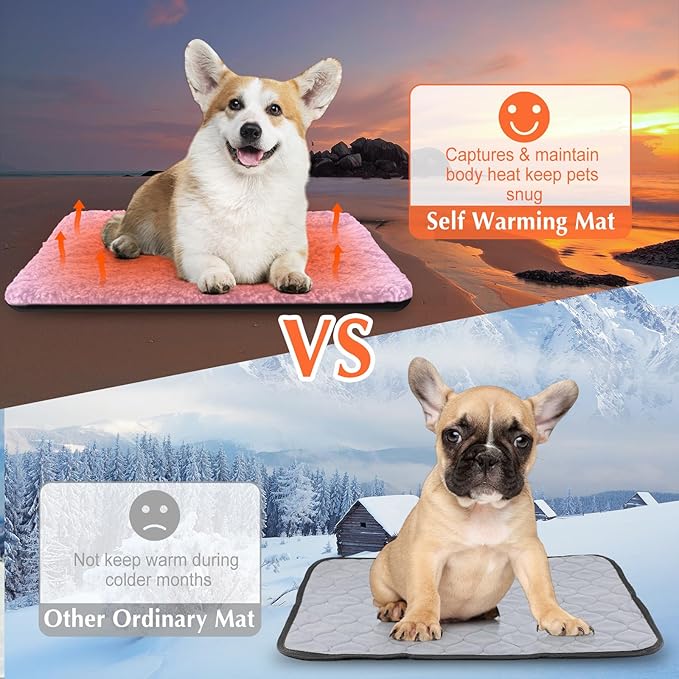 4 Pack Self Warming Cat Bed Indoor Self Heating Dog Cat Pad Washable Thermal Pet Kennel Pad Crate Bed Mat Reflect Body Heat for Outdoor(Pink,16 x 20 Inch)