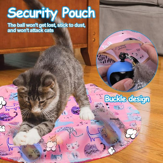 Mity Rain Interactive Cat Toy - Ball for Indoor Jumping and Rolling in Pouch, Hide and Seek Mat for Self Play, Boredom Relief and Activating Natural Hunting Instincts - Kitten Toys