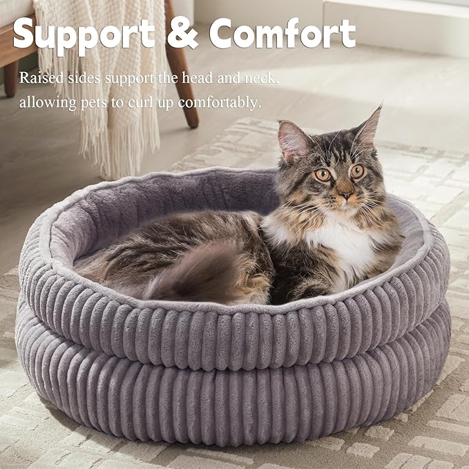 Cat Beds for Indoor Cats,Kitten Bed,Dog Bed for Small Dogs Breeds,Puppy Kennel Bed, Comfy Durable Pet Sleeping Bed, Washable Roun Cat Beds & Non-Slip Bottom, Gray 20" L x 20" W x 8" Th