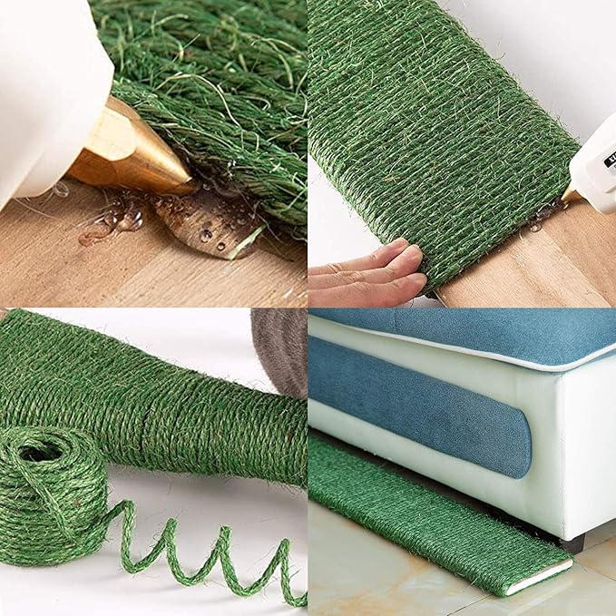 Green Cat Sisal Rope 6mm,JSPYFITS 1/4 inch Premium Durable Unoiled Sisal Twine for Repairing, Recovering or DIY Scratcher, Twisted Fiber Hemp Rope for Cat Tree and Tower (30M/98FT)