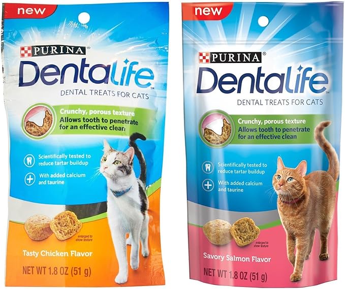 Purina Dentalife Dental Treats for Cats Bundle; Savory Salmon and Tasty Chicken