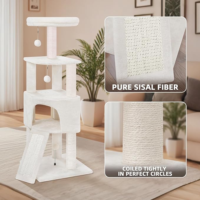 45in Cat Tree Tower with Big Condo for Indoor Kitten,Cat Tower with Scratching Post,Scratching Board and Cat Toys,Multi-Level,Small Space,Transformer Cat Tree, Beige(New)