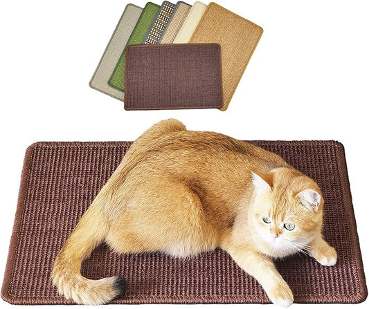 Cat Scratching Mat, 23.6 x 15.7inch Sisal Cat Scratchers for Indoor Cats with Velcro Tapes,Stick on Floor Wall Cat Scratcher,Horizontal Cat Scratcher Protect Carpets and Sofas (Dark Brown)…