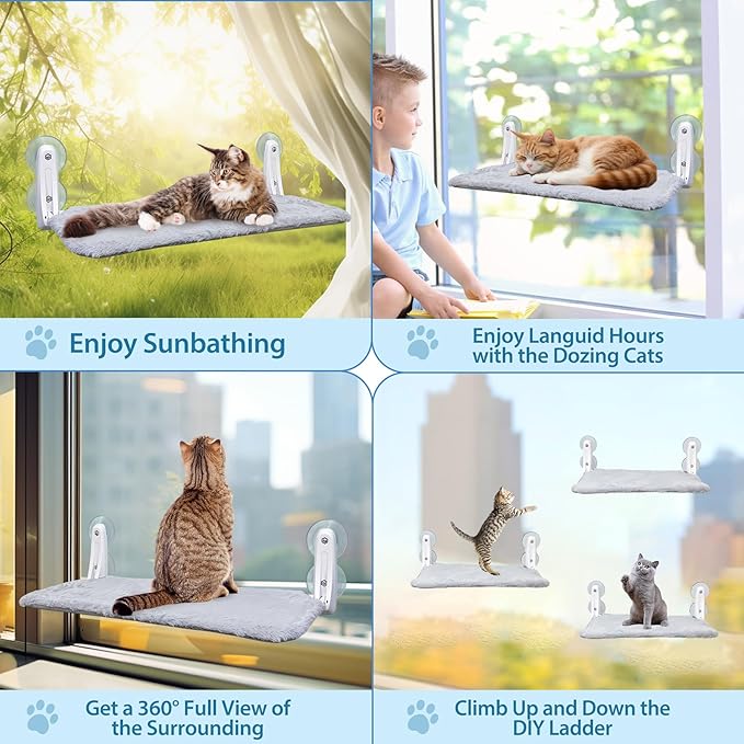 L&W BROS. Cat Window Perch Indoor Foldable Hammock with 4 Updated Suction Cups Easy to Assemble for Heavy Large Cats (M 1Pc)