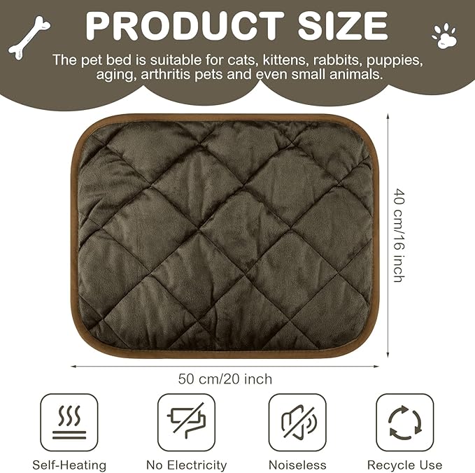 4 Pack Self Heating Cat Pad Self Warming Dog Mat Reflects Body Heat Extra Warm Thermal Pet Pad Washable Dog Cat Bed Crate Bed Mat Blanket(Coffee Color,16 x 20 Inch)