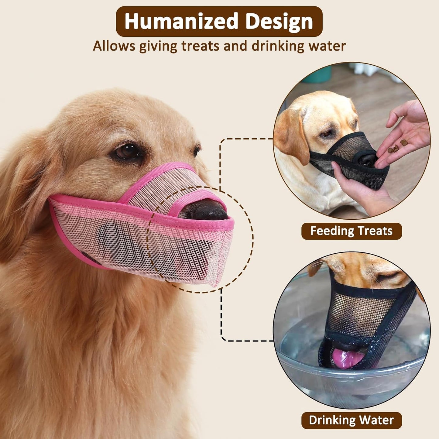 Crazy Felix Nylon Dog Muzzle for Small Medium Large Dogs Poodle Labrador Golden Retriever Doberman, Air Mesh Breathable and Drinkable Pet Mouth Guard for Anti-Biting Chewing Scavenging(XL, Pink)