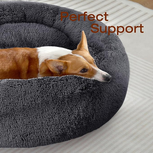 JOLLYVOGUE Dog & Cat Bed, Calming Anti-Anxiety Pet Bed for Small Dogs, Fluffy Donut Cushion for Small and Medium Pets (20")
