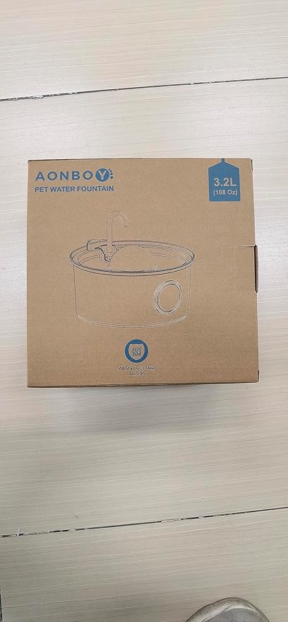 AONBOY Cat Water Fountain with 16 Filters, 108oz/3.2L Cat Fountain Stainless Steel, Includes 8 Carbon Filters and 8 Sponge Filters, Faucet Shape Dog Water Fountain, Double Noise Reduction Design