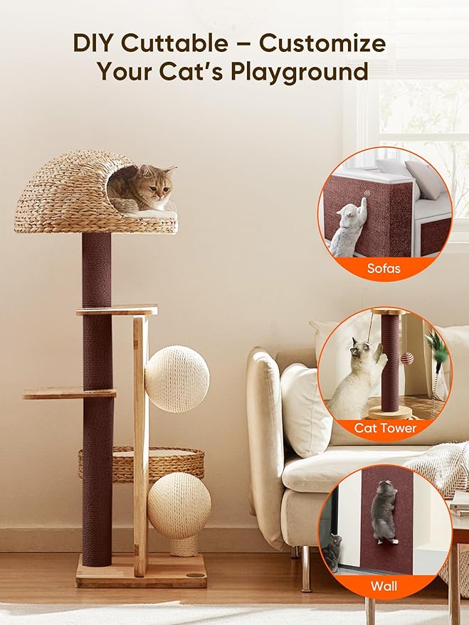 Cat Scratch Mat Furniture Protector, Eco-Friendly DIY Trimmable Self-Adhesive Cat Scratching Pad, Couch Wall Sofa Guard, Reusable Claw Scratching Protector 39.4"x15.8" (Brown)