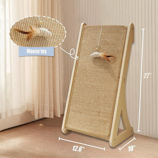 Cat Scratcher, Sisal Cat Scratching Pad, L Shape Cat Scratch Pad for Indoor Cats, 27 Inch Furniture Protector with Mouse Toy