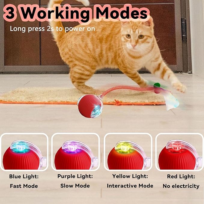 Interactive Cat Toys for Indoor Cats, Automatic Cat Toy with Elastic Mesh Tail, Electric Rolling Ball on Carpet, Chirping and Motion Activate Cat (Pink)