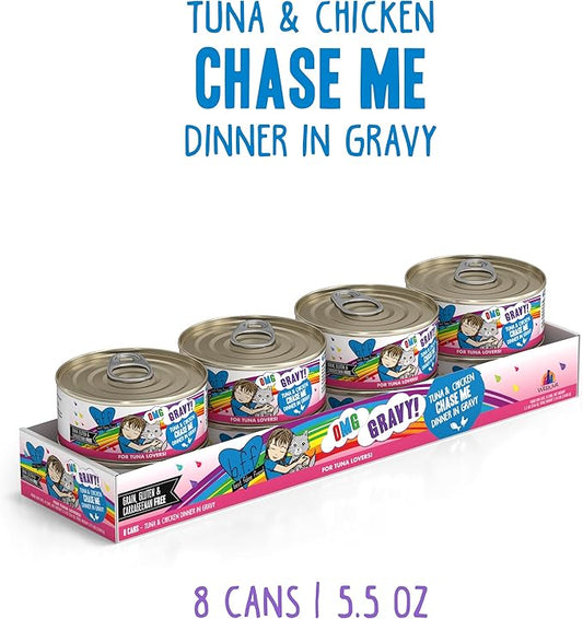Weruva B.F.F. OMG - Best Feline Friend Oh My Gravy!, Tuna & Chicken Chase Me with Tuna & Chicken, 5.5oz Can (Pack of 8)