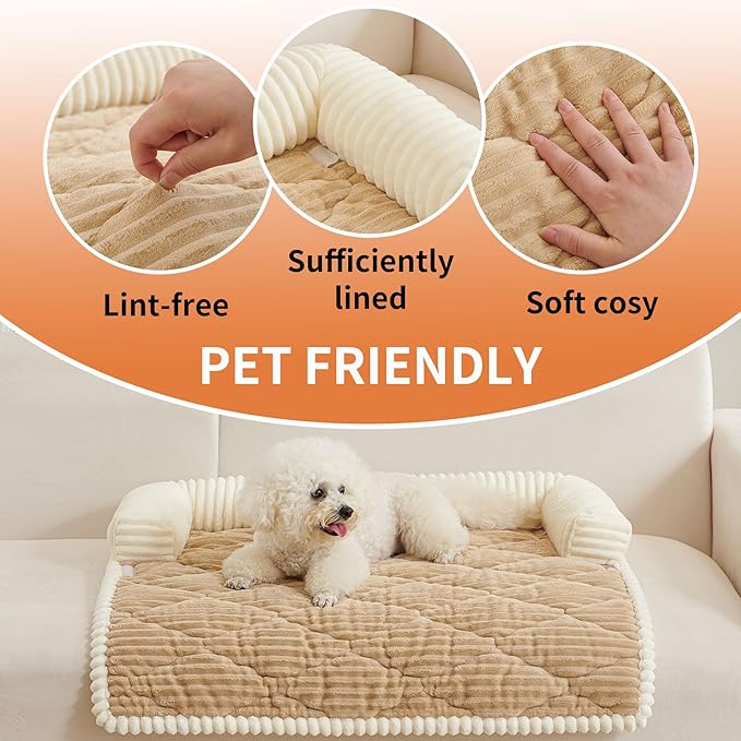 HAOMAIJIA Dog Couch Bed for Small Dogs, Non Slip Pet Couch Covers for Sofa Thick Soft Washable Dog Couch Cover Protector All Seasons Universal Dogs and Cats Bed Mat (Khaki, Small)