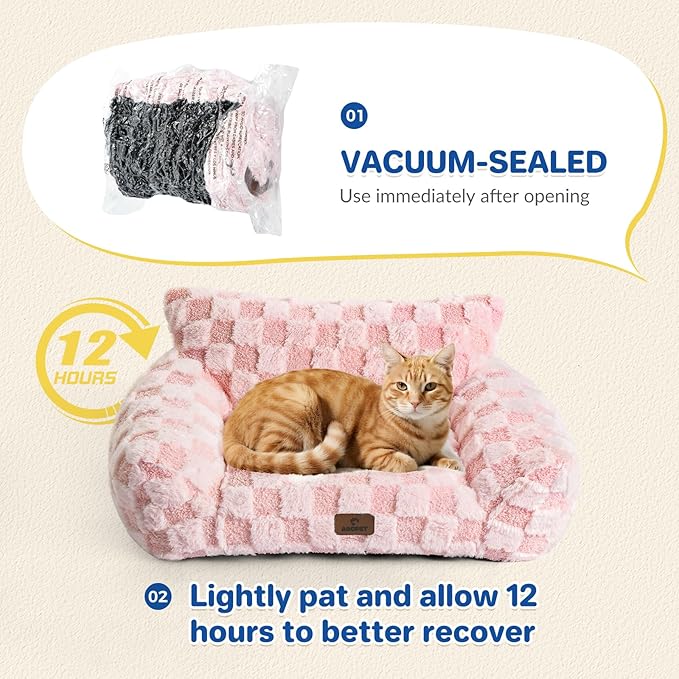 Cat Bed Cat Couch for Puppy and Kitten, Fluffy Dog Bed Medium Dogs Couch, Supportive Cats Sofa for Indoor Cats, Washable Cover & Non-Slip, 32 inch, Pink