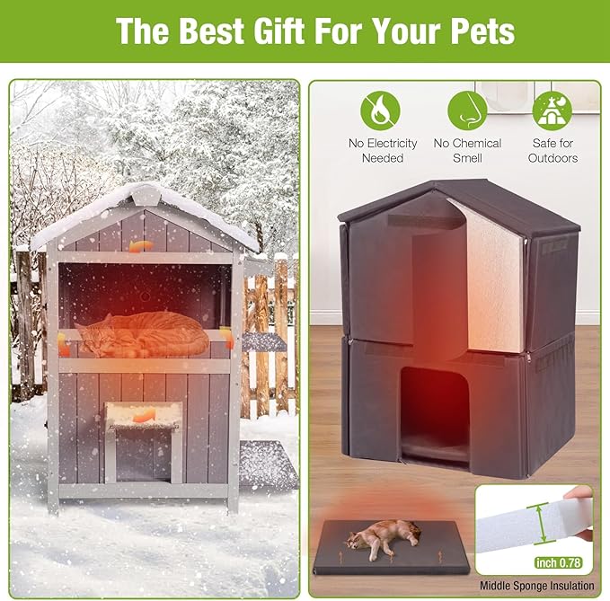 Cat House for Outdoor Cats with Insulated Liner for Winter Waterproof Feral Kitty Shelter,2 Layer