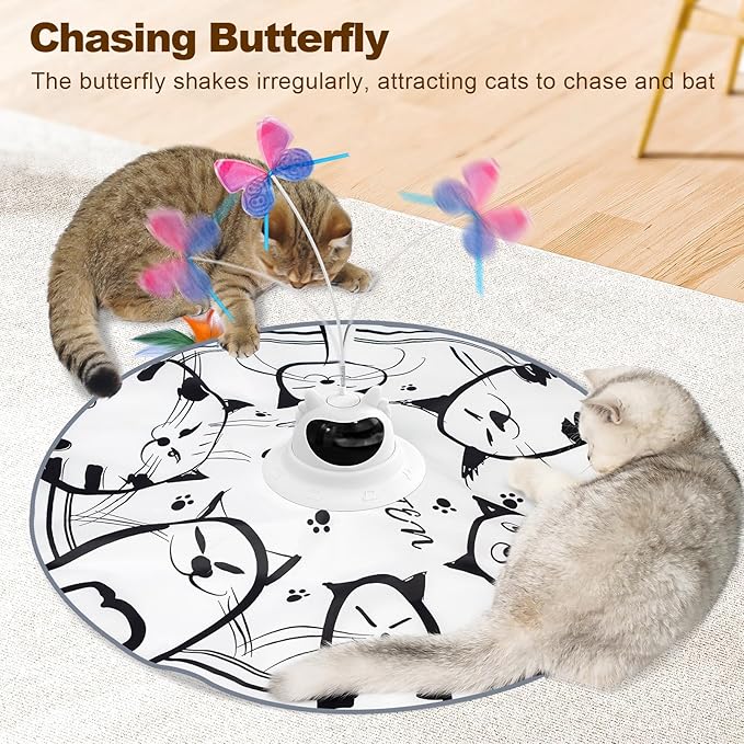 Cat Feather Wand Toys Enhanced Suction Cup Interactive Cat Toy Auto-Swing Cat Wand Toy with 3PCS Replacement Teaser Refills with Bell Bird/Ribbon/Worm