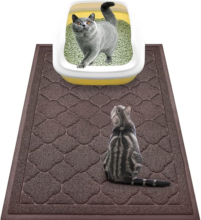 WePet Cat Litter Box Mat, Kitty Premium PVC Pad, Durable Trapping Rug, Phthalate Free, Urine-Resistant, Scatter Control, L 35 x 23 Inch, Brown