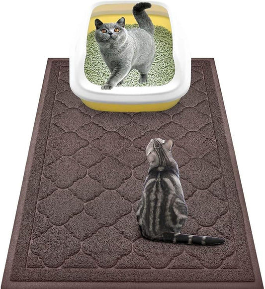 WePet Cat Litter Box Mat, Kitty Premium PVC Pad, Durable Trapping Rug, Phthalate Free, Urine-Resistant, Scatter Control, L 35 x 23 Inch, Brown