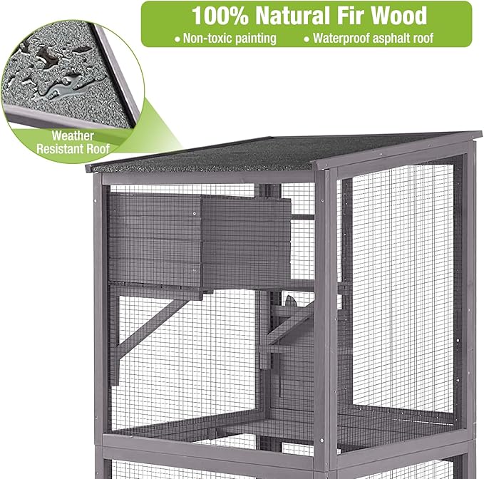 GUTINNEEN Cat House Outdoor Cage Cat Enclosure on Wheels,Large Wooden Kitty Catio with Resting Box,PVC Layer