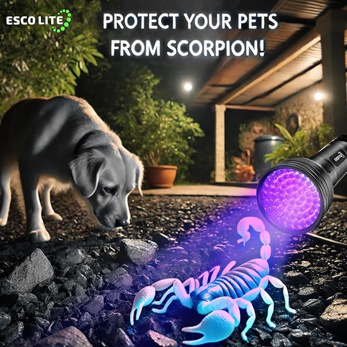 ESCO LITE UV Flashlights Black Light for Pet Urine Detection 51 LED Blacklight Flashlight for Dog Cat Stains, UV Light Flashlight for Resin, Carpet, Hotel, Bathroom with Battery