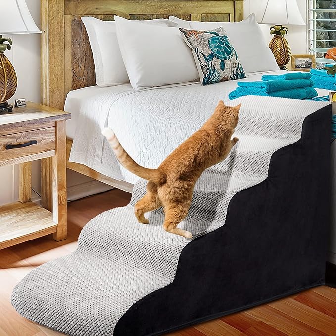 Dog Steps&Stairs for High Beds 24.4 inches High Up to 24-28 inches Bed, Tall Extra Wide Pet Stairs/Steps for High Bedsides,Non-Slip Dog Ramps for Small Older Dogs/Cats(Grey)
